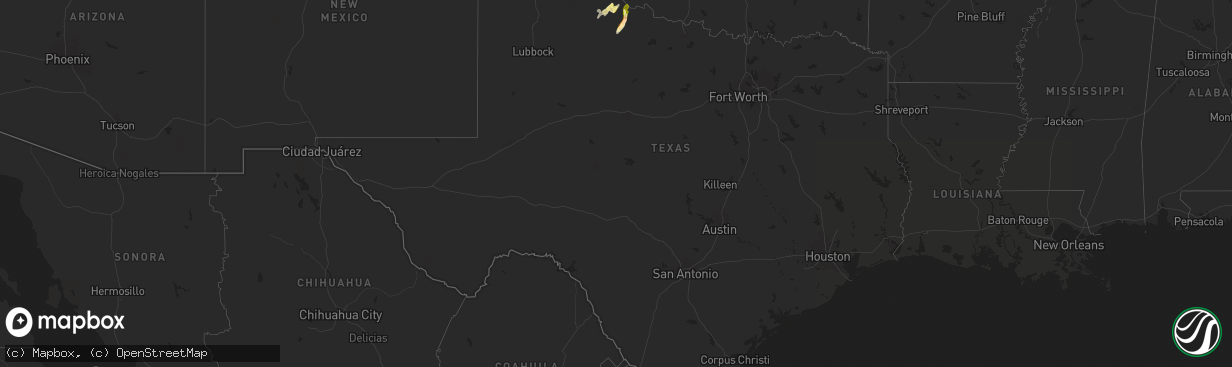 Hail map in Texas on March 2, 2025