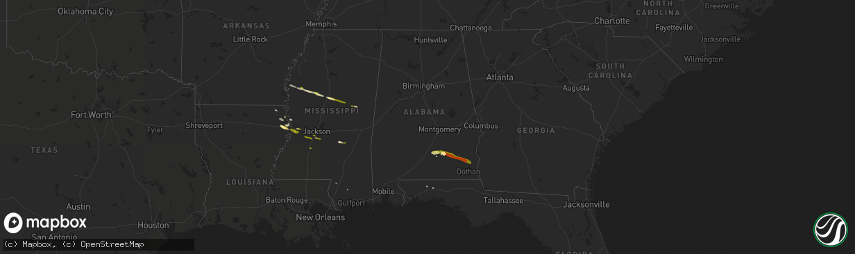 Hail map in Alabama on March 3, 2016