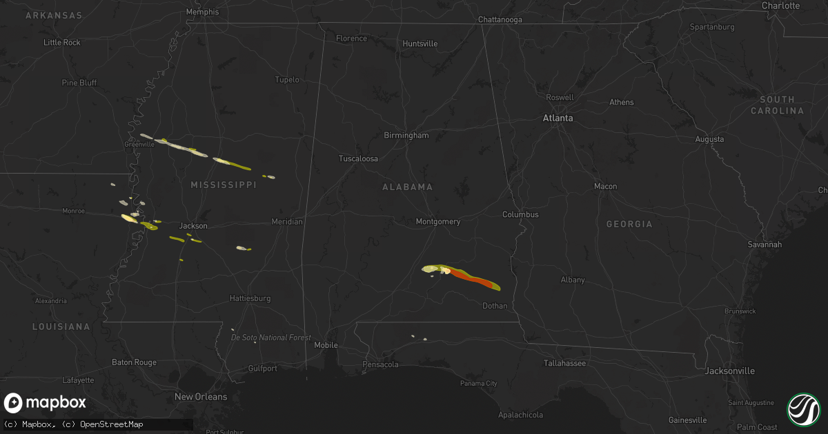 Hail map in Alabama on March 3, 2016