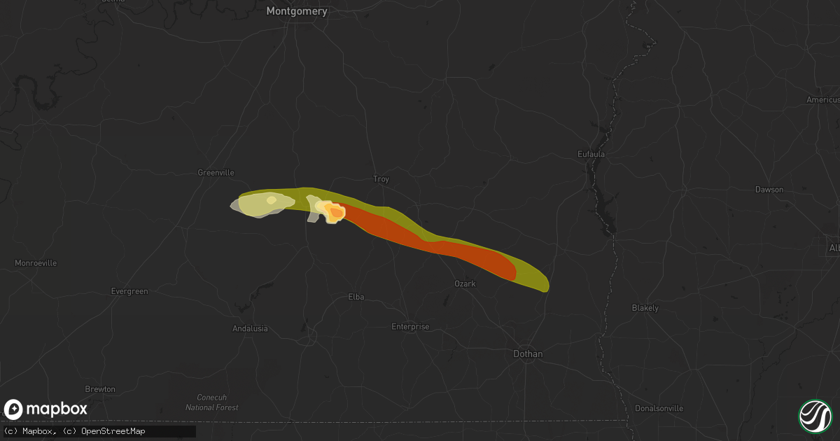 Hail map in Brundidge, AL on March 3, 2016
