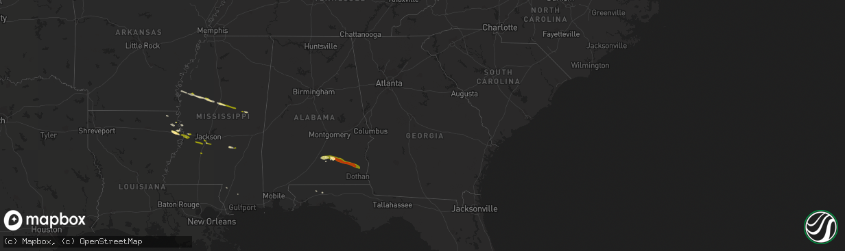 Hail map in Georgia on March 3, 2016