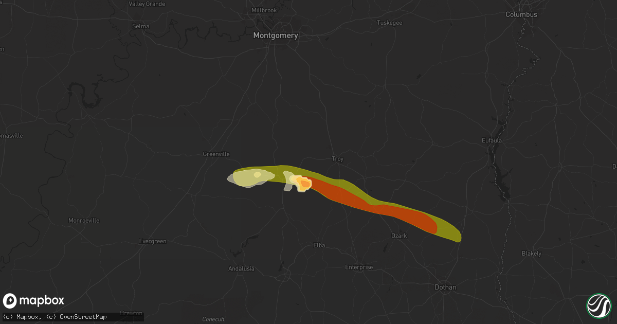 Hail map in Goshen, AL on March 3, 2016