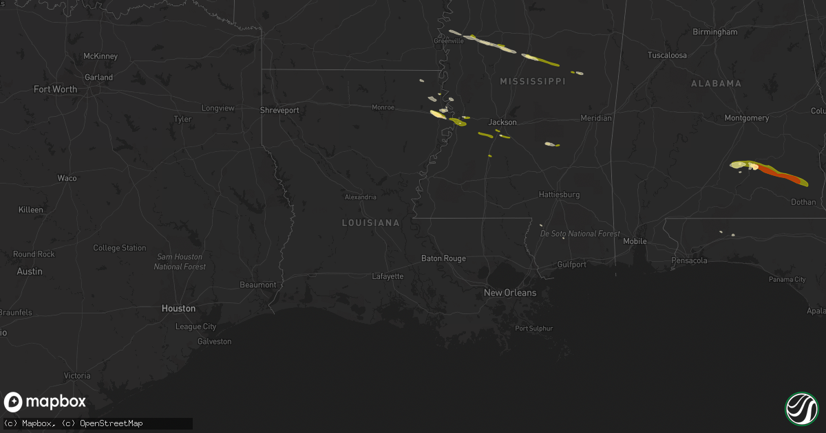 Hail map in Louisiana on March 3, 2016