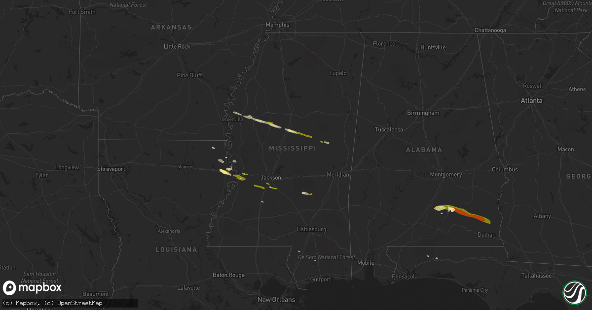 Hail map in Mississippi on March 3, 2016