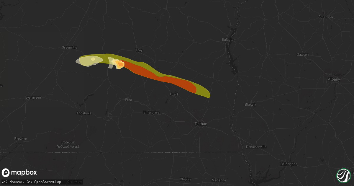 Hail map in Ozark, AL on March 3, 2016