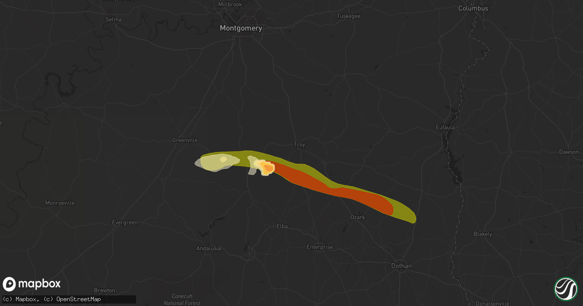 Hail map in Troy, AL on March 3, 2016