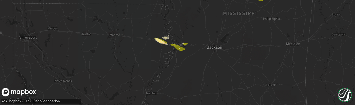 Hail map in Vicksburg, MS on March 3, 2016