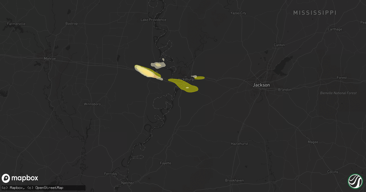 Hail map in Vicksburg, MS on March 3, 2016