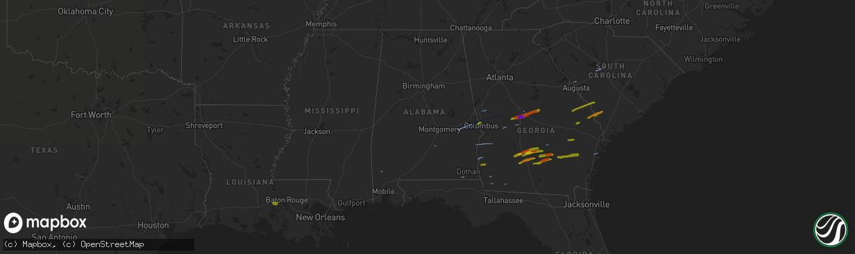 Hail map in Alabama on March 3, 2019