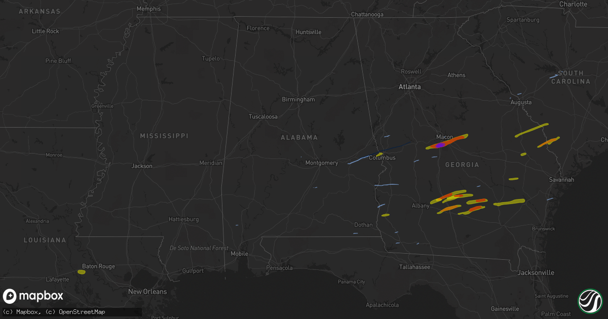 Hail map in Alabama on March 3, 2019