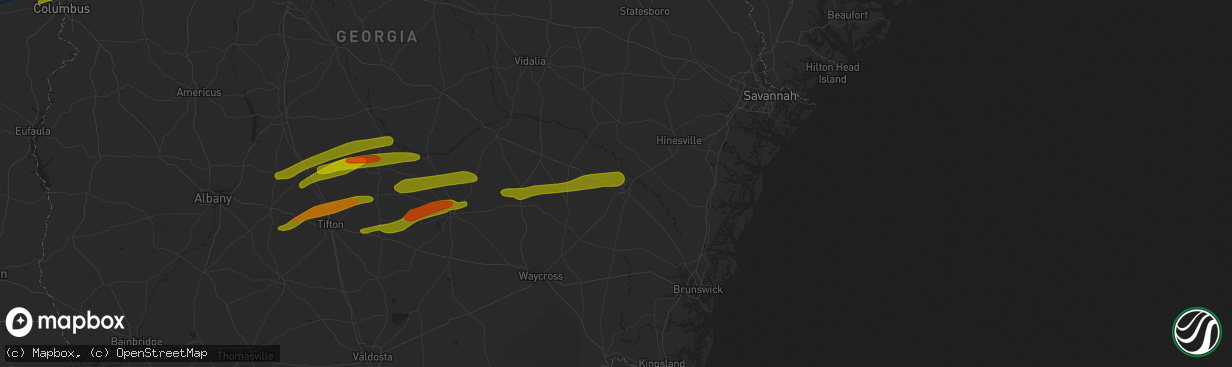 Hail map in Jesup, GA on March 3, 2019