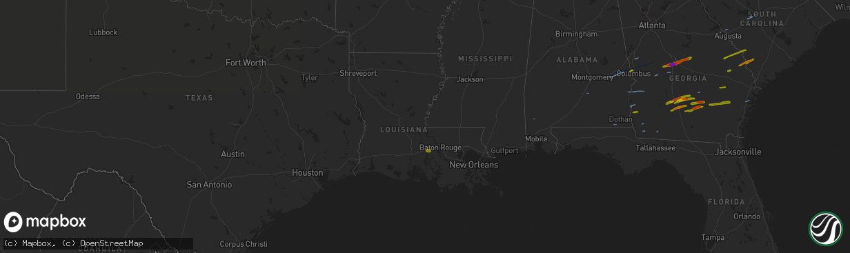 Hail map in Louisiana on March 3, 2019