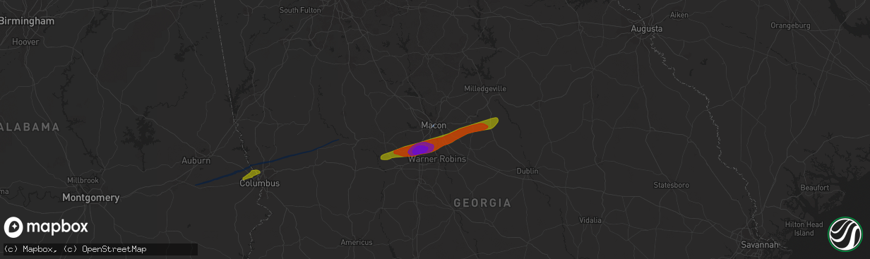 Hail map in Macon, GA on March 3, 2019