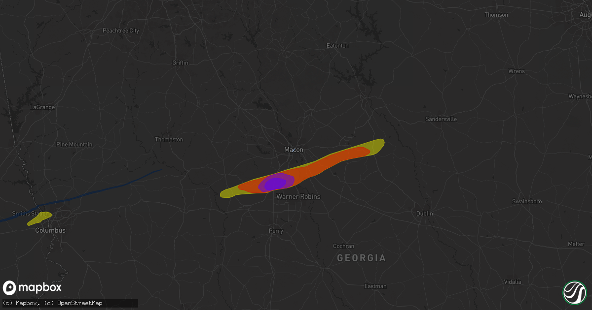 Hail map in Macon, GA on March 3, 2019