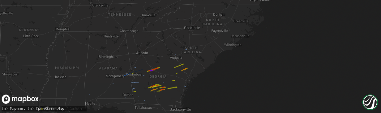 Hail map in South Carolina on March 3, 2019