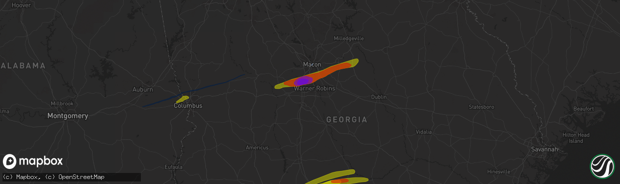 Hail map in Warner Robins, GA on March 3, 2019