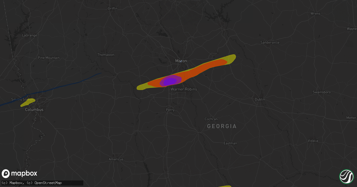 Hail map in Warner Robins, GA on March 3, 2019