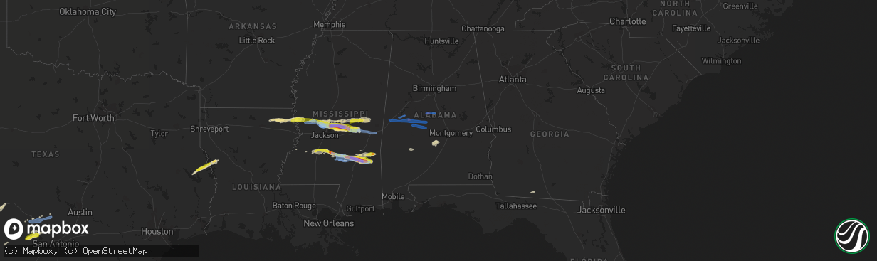 Hail map in Alabama on March 3, 2020