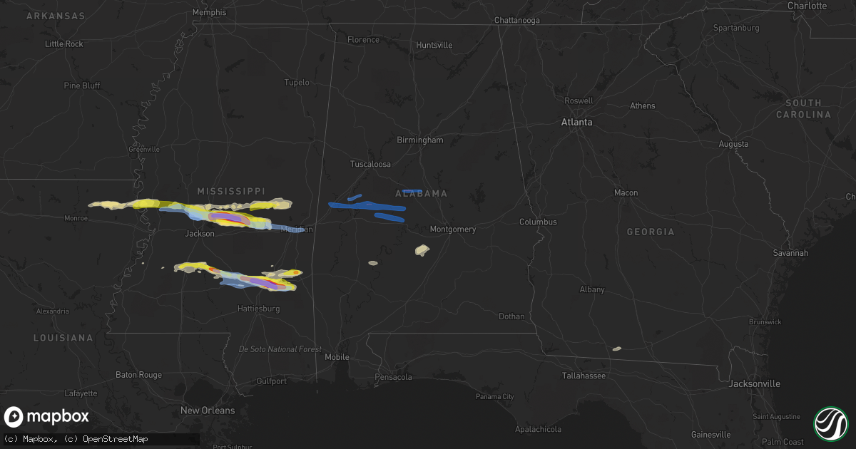 Hail map in Alabama on March 3, 2020