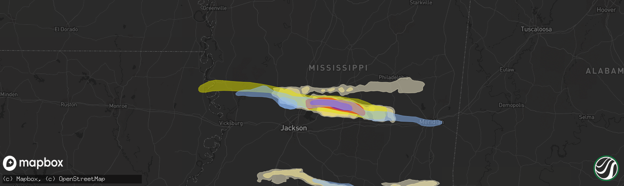 Hail map in Canton, MS on March 3, 2020