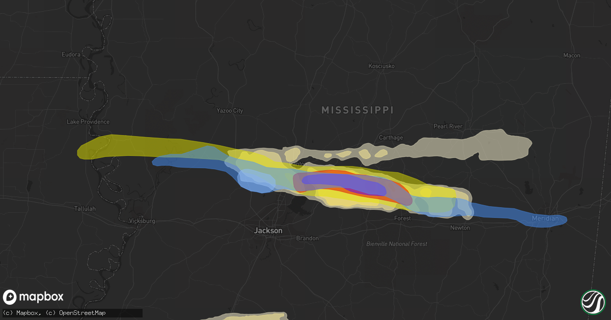 Hail map in Canton, MS on March 3, 2020