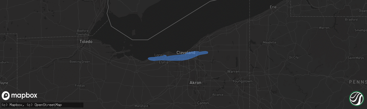 Hail map in Cleveland, OH on March 3, 2020