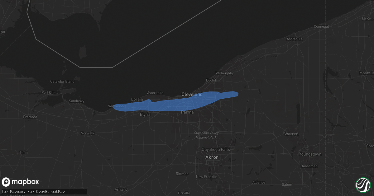 Hail map in Cleveland, OH on March 3, 2020