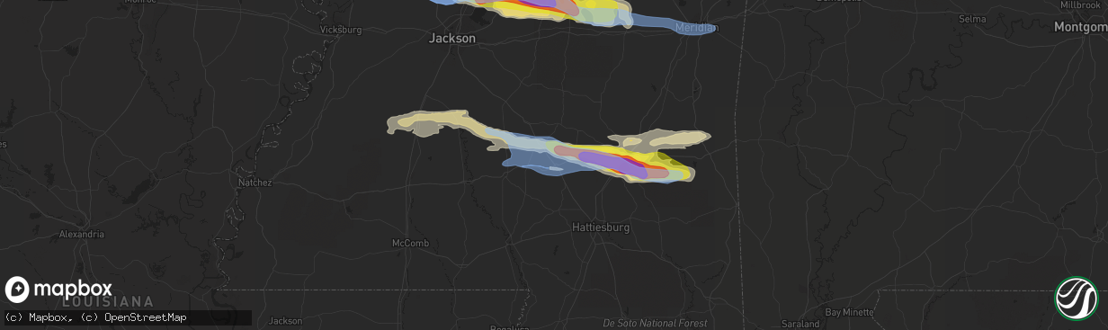 Hail map in Collins, MS on March 3, 2020