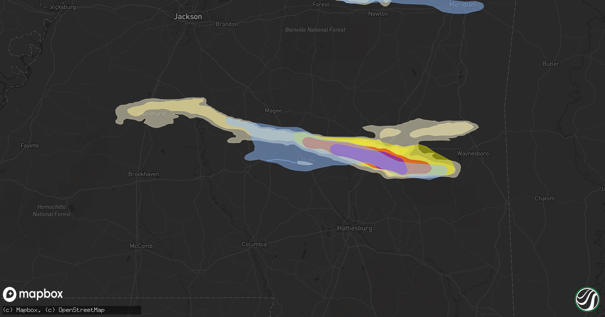 Hail map in Collins, MS on March 3, 2020