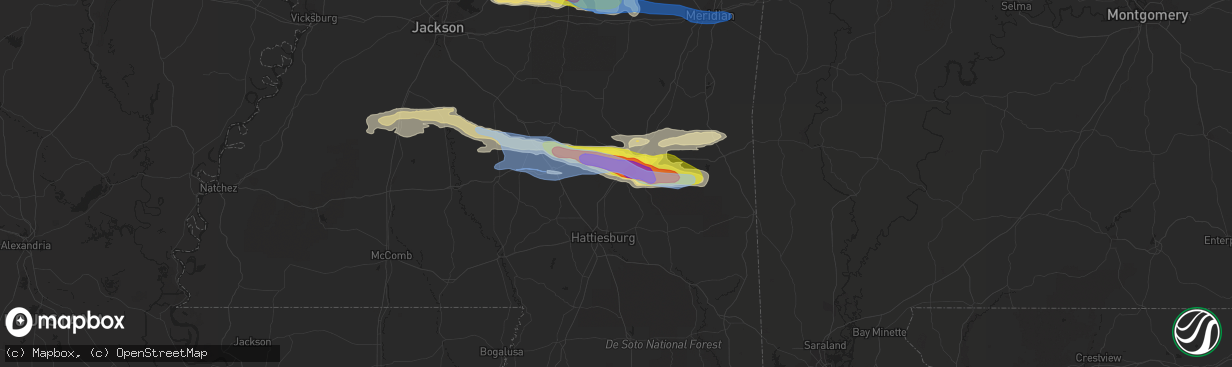 Hail map in Ellisville, MS on March 3, 2020