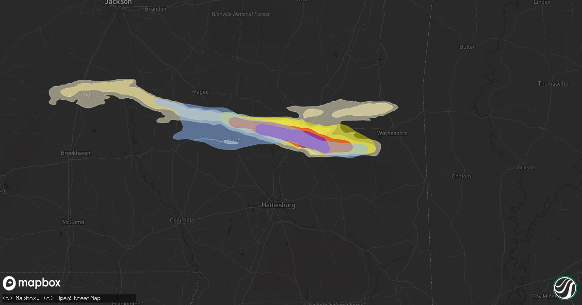 Hail map in Ellisville, MS on March 3, 2020