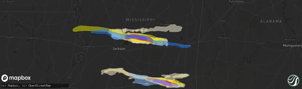 Hail map in Forest, MS on March 3, 2020