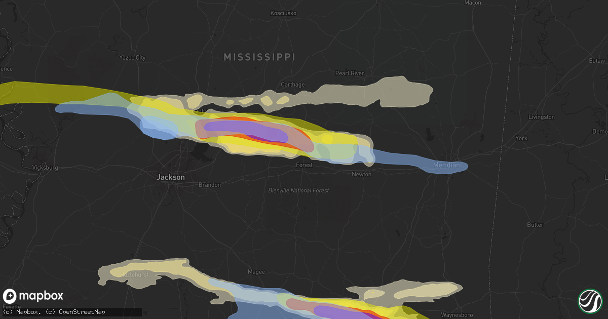 Hail map in Forest, MS on March 3, 2020