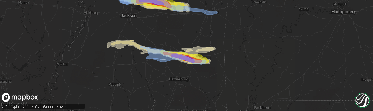 Hail map in Laurel, MS on March 3, 2020