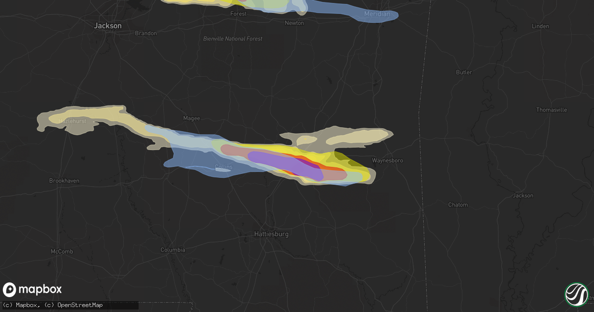 Hail map in Laurel, MS on March 3, 2020