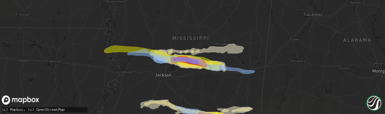 Hail map in Lena, MS on March 3, 2020