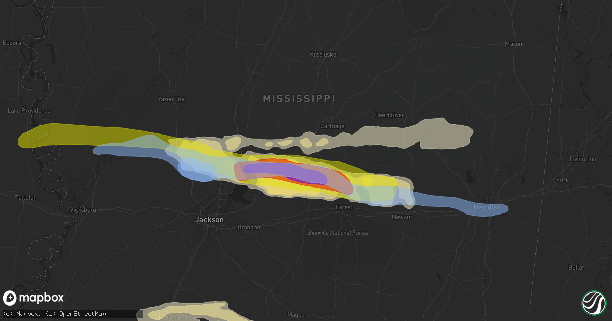 Hail map in Lena, MS on March 3, 2020