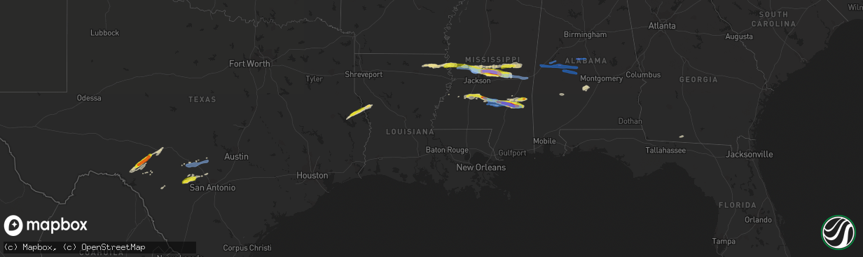 Hail map in Louisiana on March 3, 2020