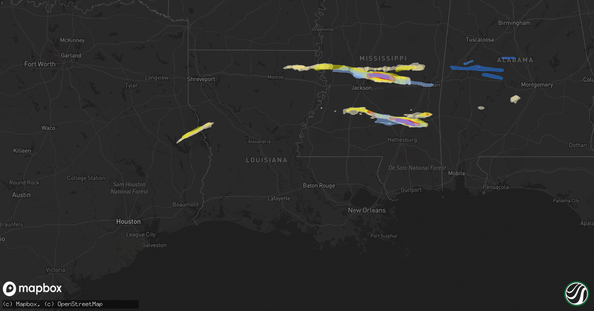 Hail map in Louisiana on March 3, 2020