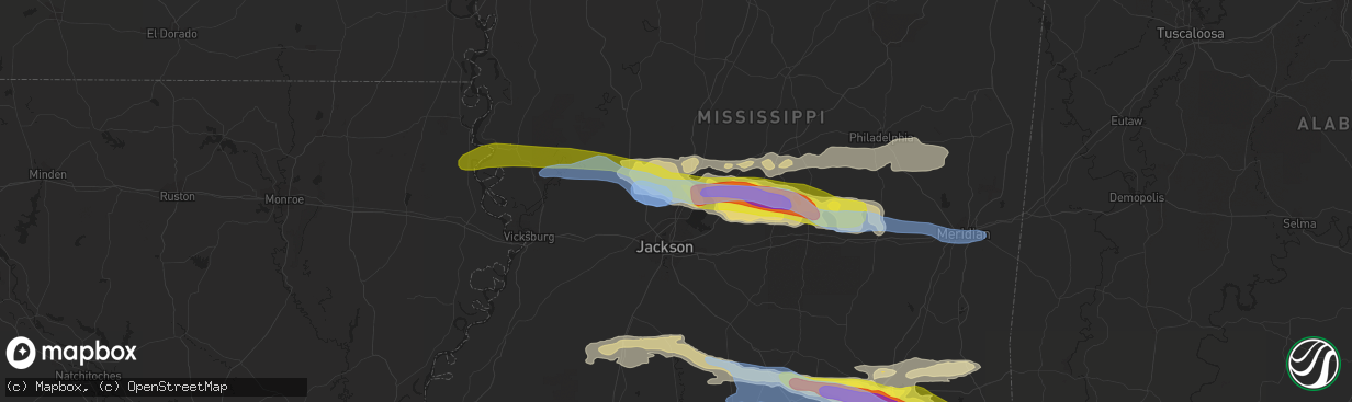 Hail map in Madison, MS on March 3, 2020