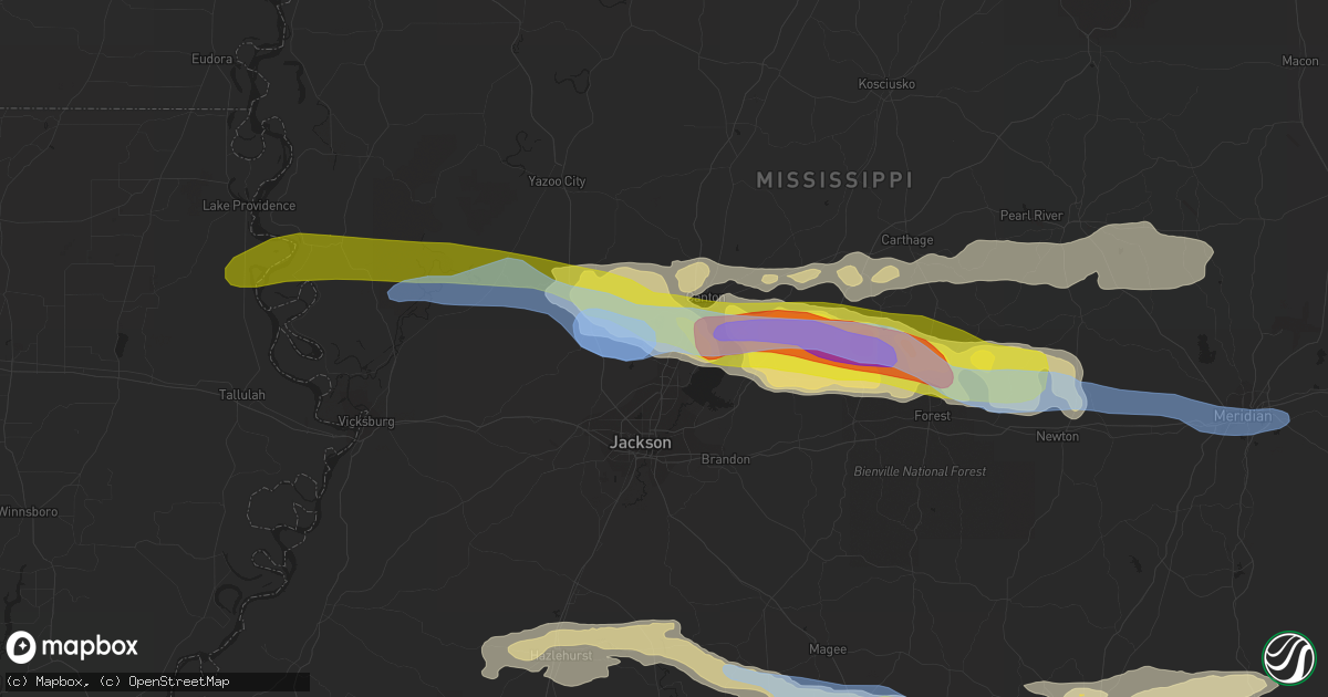 Hail map in Madison, MS on March 3, 2020