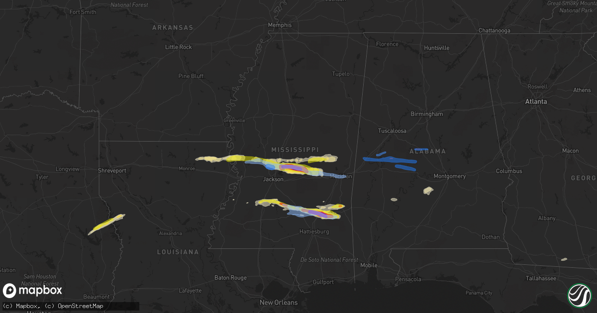 Hail map in Mississippi on March 3, 2020