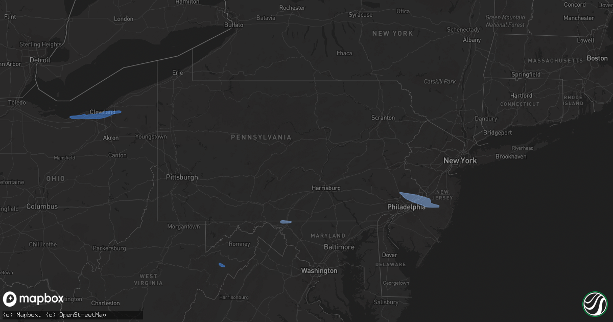 Hail map in Pennsylvania on March 3, 2020