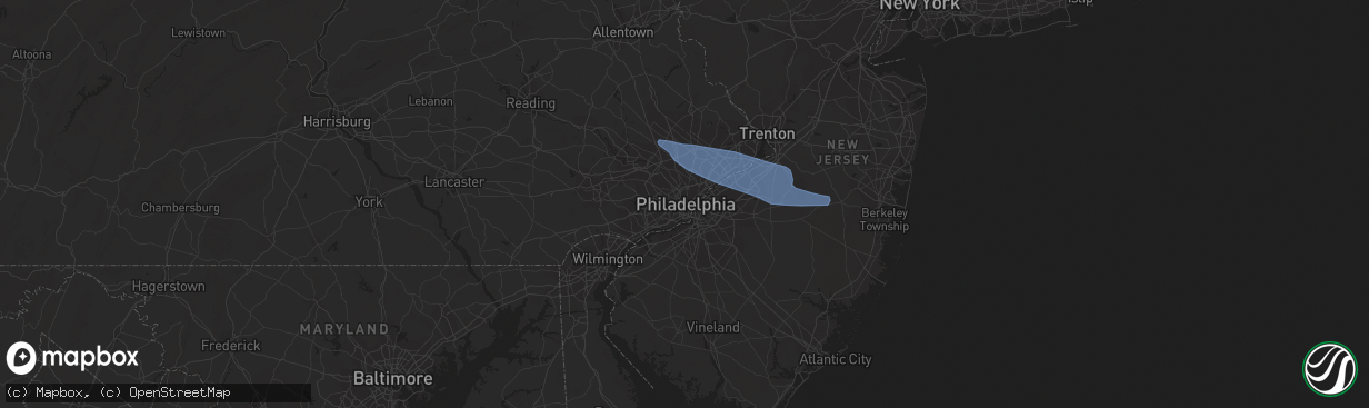 Hail map in Philadelphia, PA on March 3, 2020