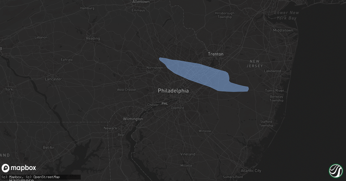 Hail map in Philadelphia, PA on March 3, 2020