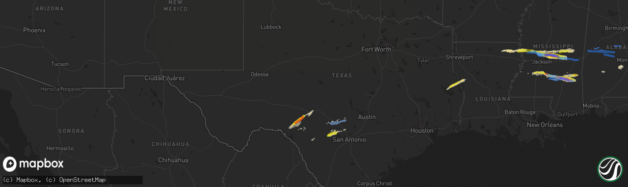 Hail map in Texas on March 3, 2020