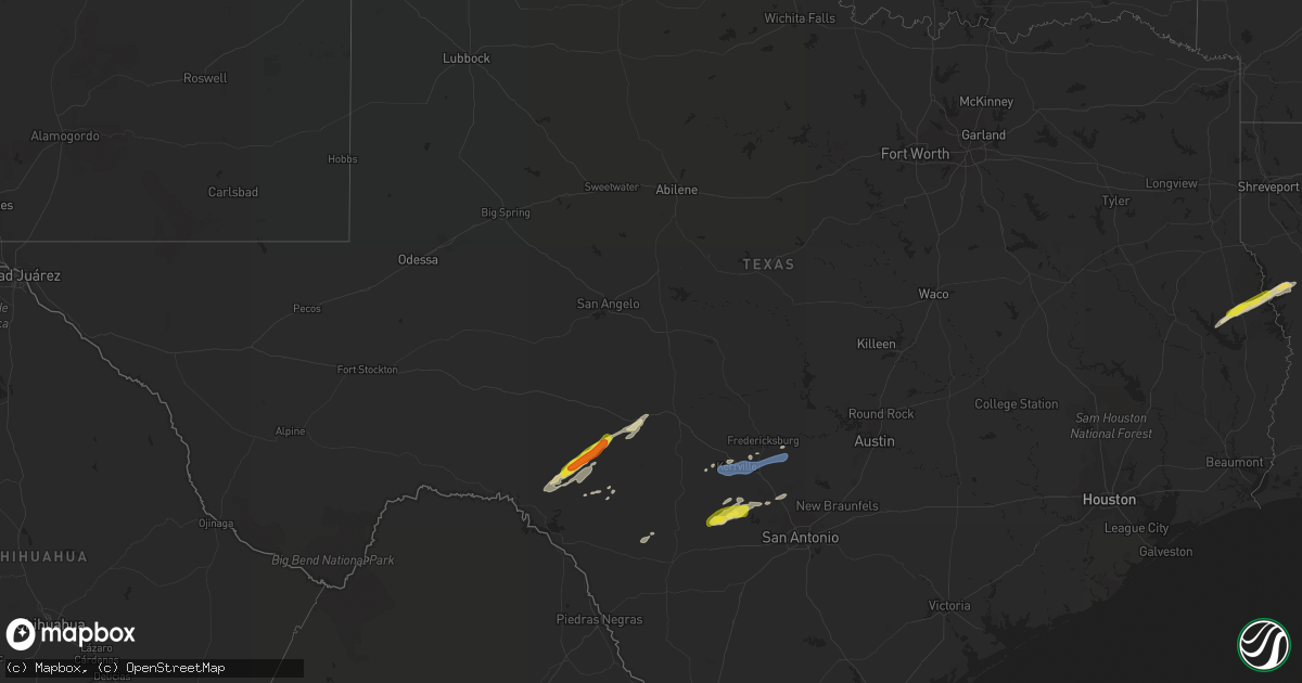 Hail map in Texas on March 3, 2020