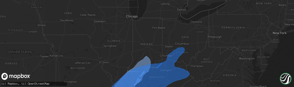 Hail map in Indiana on March 3, 2023
