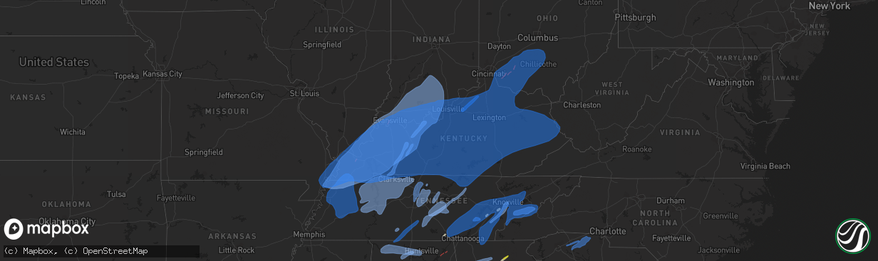 Hail map in Kentucky on March 3, 2023