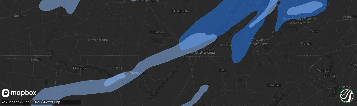 Hail map in Maryville, TN on March 3, 2023